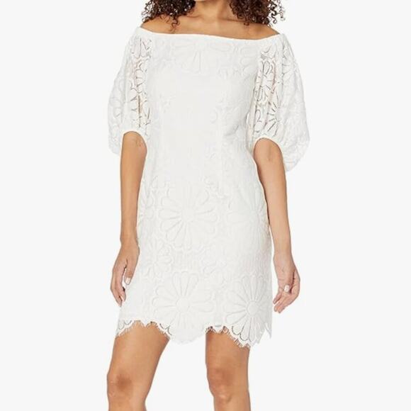 Trina Turk Dresses & Skirts - Trina Turk Lace Off The Shoulder Dress 2 White Bridal Shower Bachelorette